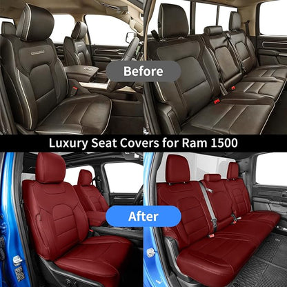 coverdream F150 Seat Covers for 2021-2026 Ford F150 SuperCrew XL,XLT,STX/F150 Lightning(2022-24) & 2023-2026 F250/F350/F450 CrewCab XL,XLT,Fully Covered,Leather Seat Protector(Full Set,Wine Red)
