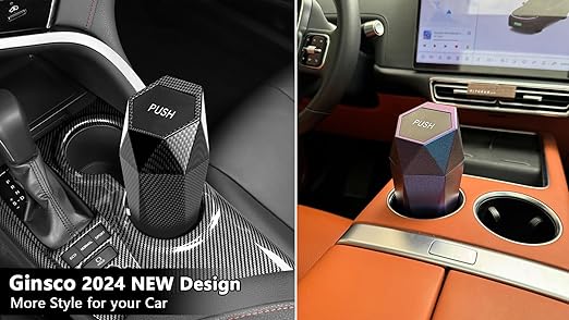 Ginsco 2 Pack Car Trash Can with Lid, Cup Holder Garbage Can for Car, Garbage Bin Cars Accessories for Interior, Leakproof Small Trash Bin, Mini Trash Can for Cars, Home, Bedroom, Office (Golden)