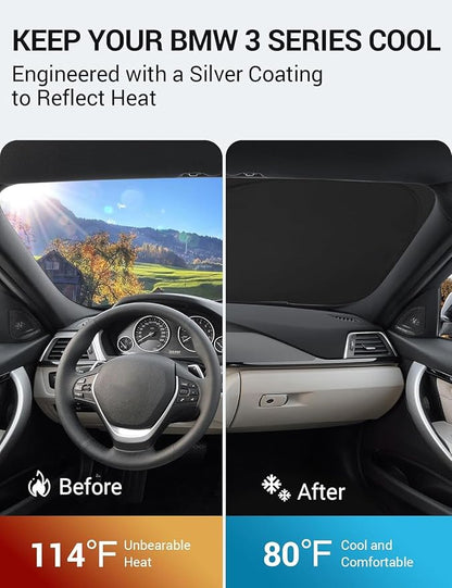 Proadsy 2026 Upgrade Front Windshield Sun Shade Foldable Sunshade Protector Custom Fit 2013-2018 BMW 3 Series /F30 /F31 /F80 /M3 Accessories
