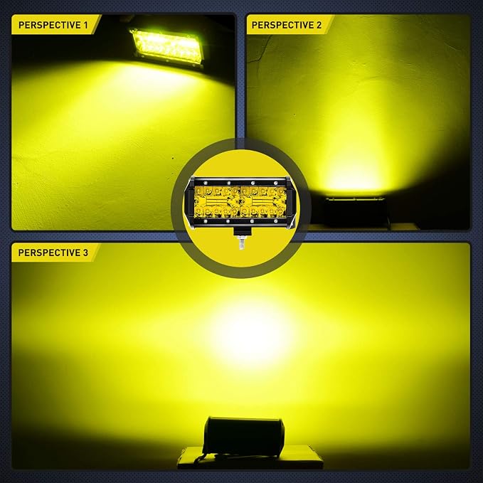 Nilight LED Pods 2Pcs 6.5 Inch 120W Yellow Flood Spot Combo Triple Row Driving Lamp Roof Bumper Off Road LED Work Lights Bar for Van Camper Wagon Car Pickup Golf Cart ATV UTV SUV Truck Boat 4x4