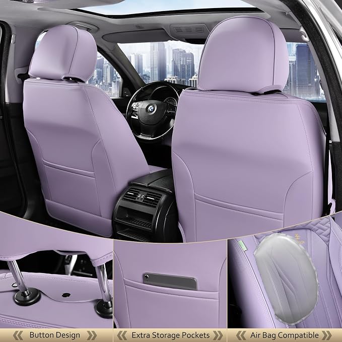 FLORICH Leather Seat Covers Full Set Purple Car Seat Cover Full Coverage Seat Covers Front Seats and Rear Waterproof Car Seat Cushion Protector Universal Fit for Most Cars Trucks SUVs