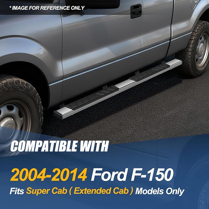 Auto Dynasty Flat Running Boards Compatible with 2004-2014 Ford F150 Extended Super Cab, Stainless Steel Side Step Rail Nerf Bars, 5” Step Bars, Polished Chrome