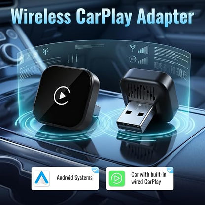 2 in 1 CarPlay Android Auto Adapter Mini USB for iPhone iOS10+ Android11+ | Mini USB Compact Design, Stable Smooth Connection, Plug and Play Easy Connection, All-in-one Car Multimedia Adapter