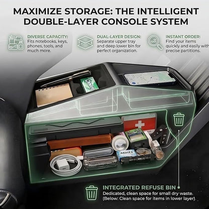 Floor Center Console Organizer for Tesla Cybertruck 2024-2026, Cybertruck Accessories Interior Storage Box, Double Layer Tray Insert, Anti-Slip TPE Console Organizer