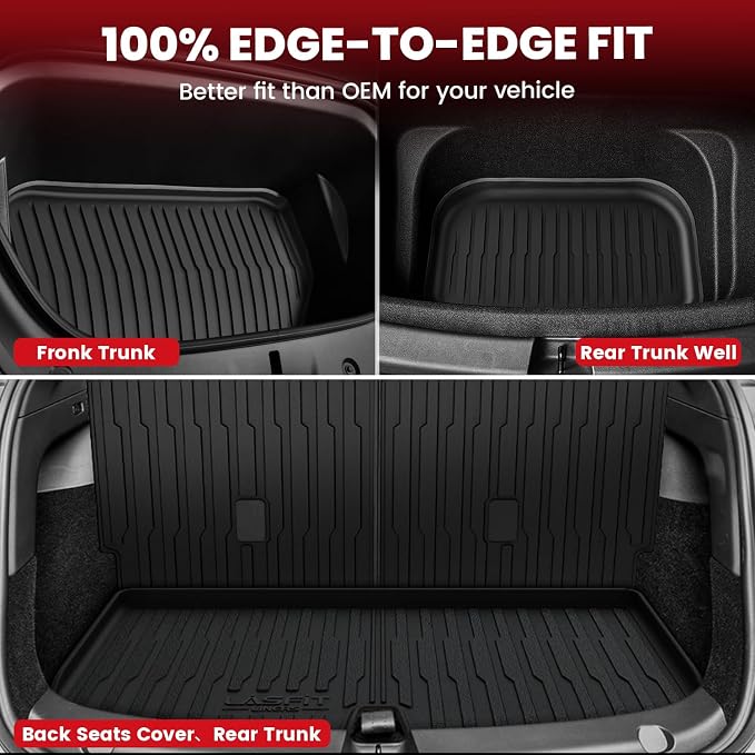 LASFIT 9PCS Floor Mats & Backrest Mats & Cargo Mats for Tesla Model Y 7 Seater 2025 2024 2023-2020 (Not Fit Juniper), All Weather TPE Custom Fit Floor Liners Car Mats & Trunk Mats Accessories