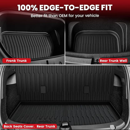 LASFIT 9PCS Floor Mats & Backrest Mats & Cargo Mats for Tesla Model Y 7 Seater 2025 2024 2023-2020 (Not Fit Juniper), All Weather TPE Custom Fit Floor Liners Car Mats & Trunk Mats Accessories