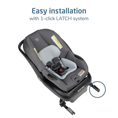 Maxi-Cosi Mico Pro Baby Infant Car Seat with Base, Ventilated Chair, Soft Headrest Pad, Easy-Install Latch, Adjustable Belt Guide, 3-Position Base, Stroller-Ready, 4-30 lbs, up to 32 in, Sea Salt