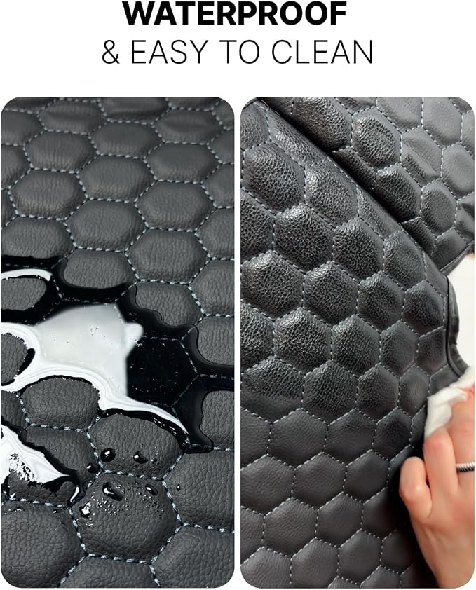 Owleys Set Seat Back Organizer & Car Seat Protector Hexy Waterproof & Non-Slip Protector for Child Car Cushion for Leather and Fabric Seats (Black Set 1)