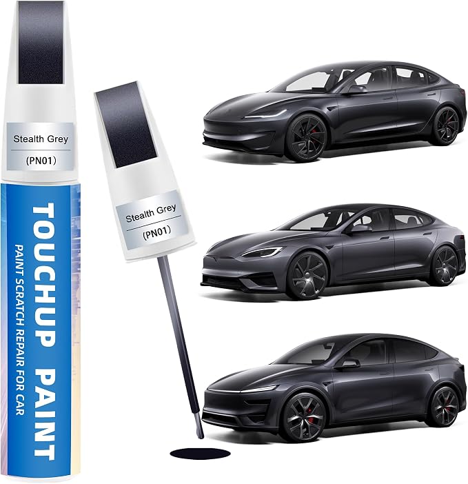 Stealth Grey(PN01) Touch Up Paint Compatible with Tesla 2-in-1 Car Scratch Repair Pen for Rock Chips, Door Scratches&Paint Nicks Exact Color Match Quick Dry DIY Fix for Model Y/3/X/S