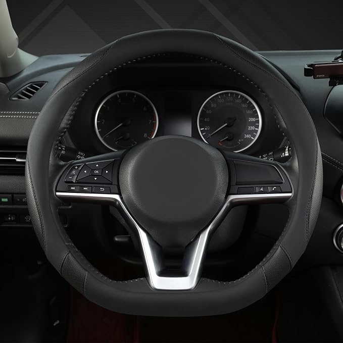 West Llama Flat Bottom Car Steering Wheel Cover for Nissan,D Shaped Steering Wheel Cover for Rogue,Altima,Kicks (Black-Standard Size)