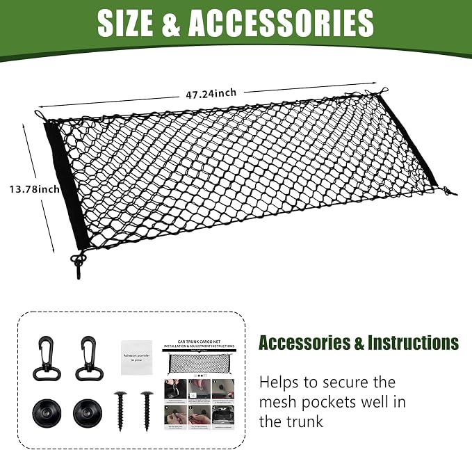 Trunk Cargo Net for 2010-2024 Toyota 4Runner 2 Row Model Only, Trunk Organizer Net Anti-Slip Rear Mesh Cargo Netting for 4 Runner SUV Accessories(Envelope Style)