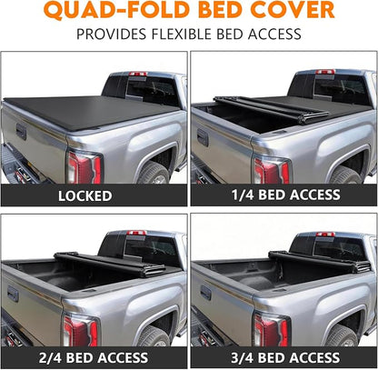 RHOBRA Soft Quad-Fold Truck Bed Tonneau Cover Compatible with 2007-2026 Toyota Tundra with 5.5ft Bed, 26.5oz Vinyl Truck Bed Cover, Weather Resistant Bed Cover