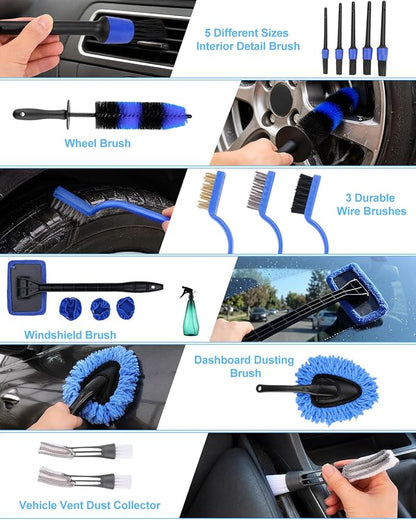 Car Detailing Kit 40PCS, Car Cleaning Kit with Detailing Brush Set, Car Wash Kit Interior Exterior Wheels Tire Tools, Auto Detailing Supplies with Bucket Towels Drill Brushes Storage Bag