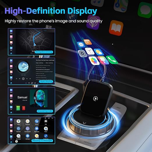 Wireless CarPlay Adapter for Apple iPhone, Convert Wired CarPlay to Wireless, Mini Car Play Dongle w/Plug & Play Bluetooth Connection, 2 USB-A to Type-C Converter for More Car Types (Black, Medium)