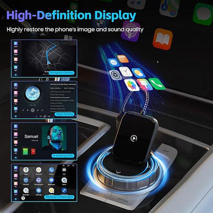 Wireless CarPlay Adapter for Apple iPhone, Convert Wired CarPlay to Wireless, Mini Car Play Dongle w/Plug & Play Bluetooth Connection, 2 USB-A to Type-C Converter for More Car Types (Black, Medium)