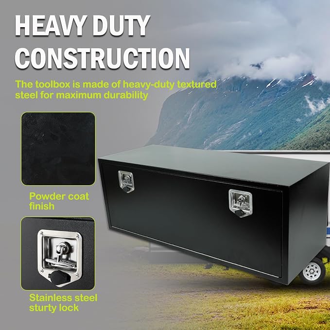 48 Inch Underbody Truck Toolbox with T-Handle Lock, Heavy Duty Truck Underbody Tool Box Chest For Storage, 48"x 18"x 18" inch Black