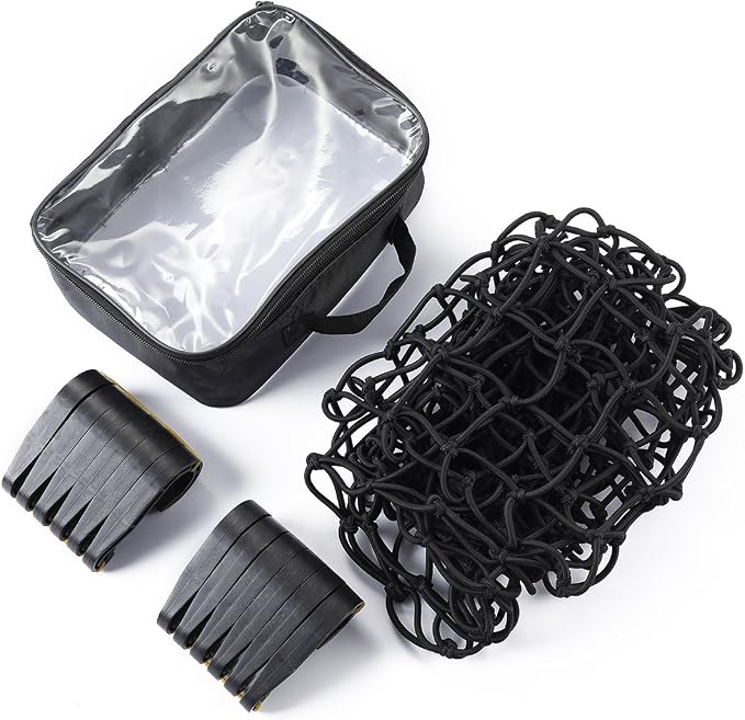 CZC AUTO 22"x38" Black Latex Bungee Cargo Net Strech to 44"x76", Luggage Netting with 2"X2" Small Mesh and 12 Adjustable Plastic Hooks for Rooftop Cargo Carrier Roof Rail Rack Hitch Basket SUV, 2 Pack