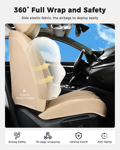 Huidasource Gray Seat Covers, Luxury Nappa Leather Car Seat Cover with Velcro Adjustable, Airbag, Lumbar Support, Cooling ＆ Heating, Seat Covers for Universal Fit for Most Cars SUV Trucks, Gray