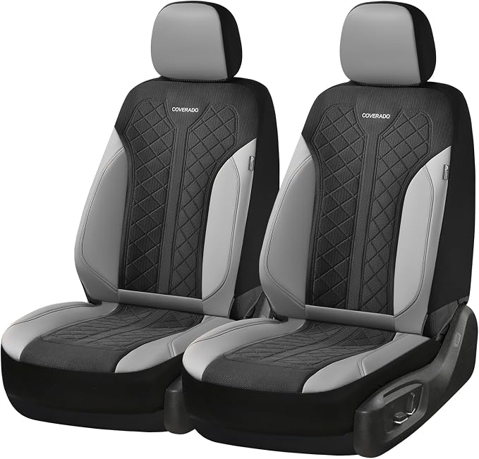 Coverado Leather Car Seat Cover for 2 Seats Front Seat Covers Waterproof Seat Covers 2-Pack Luxury Car Seat Protectors Universal Fit for Most Vehicles, SUV, Truck, Sedan