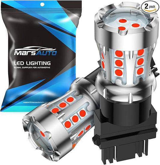 Marsauto 3157 LED Bulbs Red, Strobe LED Brake Light Bulbs, With Projector Lens, 50000 hrs Lifespan, 3156 3056 3057 4157 3047 4057 3457 Canbus Error Free Plug-N-Play, Pack of 2