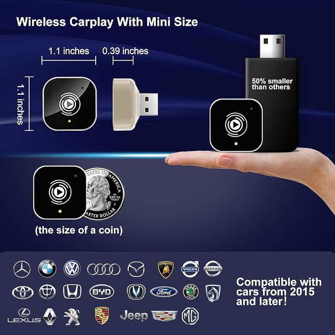2025 Upgraded Wireless Carplay Adapter for iPhone, Plug&Play Auto-Connected Carplay Wireless Adapter Stable Fit for Cars-No Latency, BT5.3 CarPlay Dongle for Apple iPhone iOS 10+,Silver