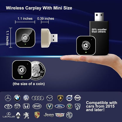 2025 Upgraded Wireless Carplay Adapter for iPhone, Plug&Play Auto-Connected Carplay Wireless Adapter Stable Fit for Cars-No Latency, BT5.3 CarPlay Dongle for Apple iPhone iOS 10+,Silver