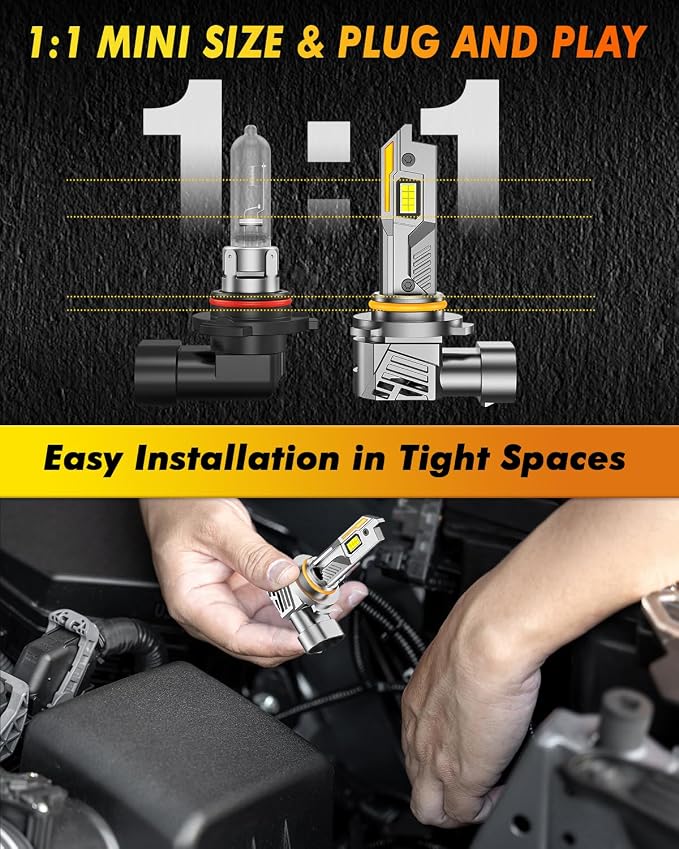 Termitor 9012/HIR2 Light Bulbs, 110,000LM 16X Super Brightness, 1:1 Mini Size with Cooling Fan, 6500K Cool White, Plug N Play, 95%+ Vehicle Adaptability, 9012 HID Daytime Running Light, Pack of 2
