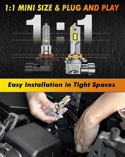 Termitor 9012/HIR2 Light Bulbs, 110,000LM 16X Super Brightness, 1:1 Mini Size with Cooling Fan, 6500K Cool White, Plug N Play, 95%+ Vehicle Adaptability, 9012 HID Daytime Running Light, Pack of 2