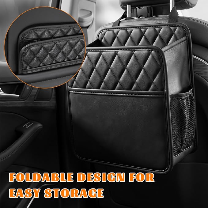 Car Seat Back Organizer, Foldable Leather Auto Backseat Hanging Storage Pocket, Multipurpose Large Capacity Seat Back Hanging Bag for Most Vehicles, Car Accessories