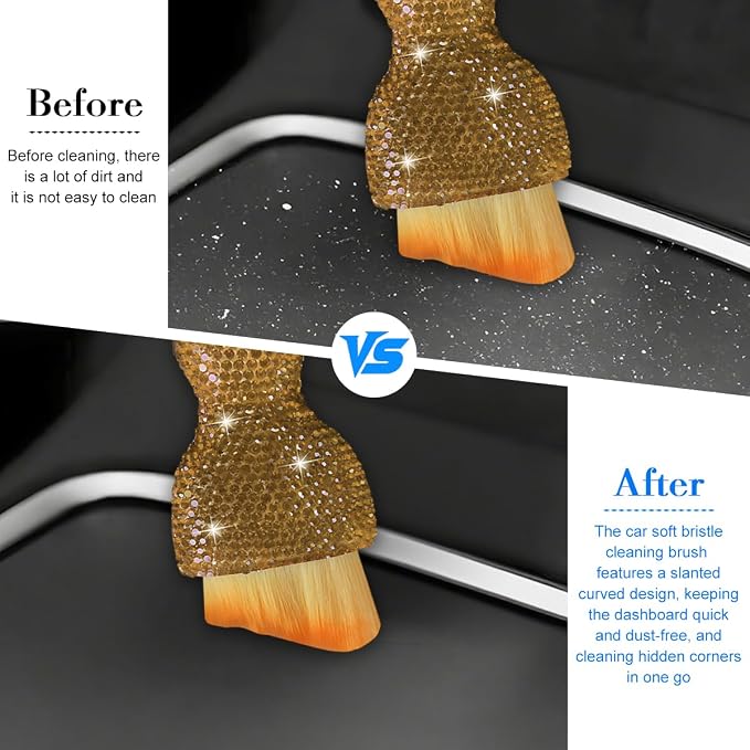 Bling Car Detailing Brush, Crystal Rhinestone Non-Scratch Vehicle Cleaning Dust Brush for Air Vent & Dashboard, Soft Bristles Automotive Interior Cleaning Tool, Universal Fit (Light Tea)