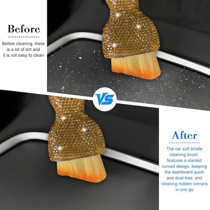 Bling Car Detailing Brush, Crystal Rhinestone Non-Scratch Vehicle Cleaning Dust Brush for Air Vent & Dashboard, Soft Bristles Automotive Interior Cleaning Tool, Universal Fit (Light Tea)