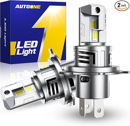 AUTOONE 9003 H4 HB2 LED Bulb, 50000LM 900% Brightness, Compact Design 99% Compatibility, Longer Lifespan, IP68, Quick Installation, Pack of 2