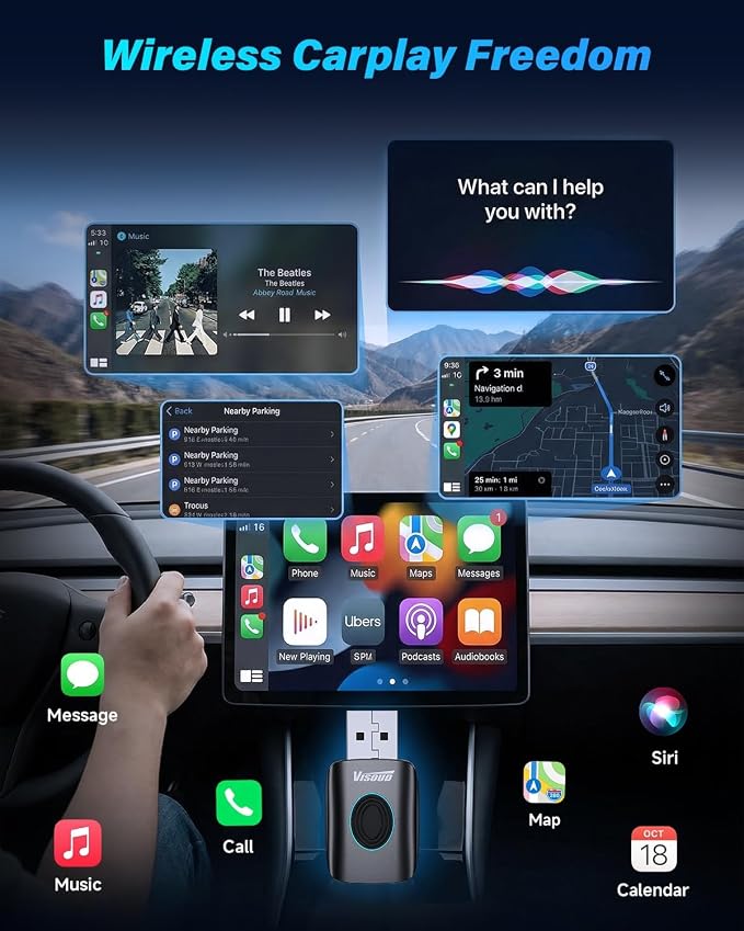 Wireless Carplay Adapter for Apple iPhone & Android Auto Wireless Adapter | Mini Carplay, Fast and Smooth Converts Wired to Wireless, 3 in 1, Plug & Play, Zero Delay, (iOS 10+, Android 11+, 2016+ Cars)