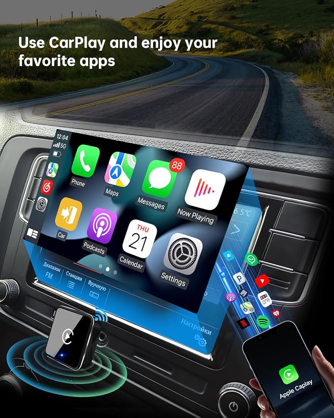 Wireless CarPlay Adapter for iPhone(2025 Upgraded) – Convert Factory Wired to Wireless, Dual-Band 5.8GHz/2.4GHz Wi-Fi, Plug & Play for iOS 10+, No Delay, Auto-Reconnect