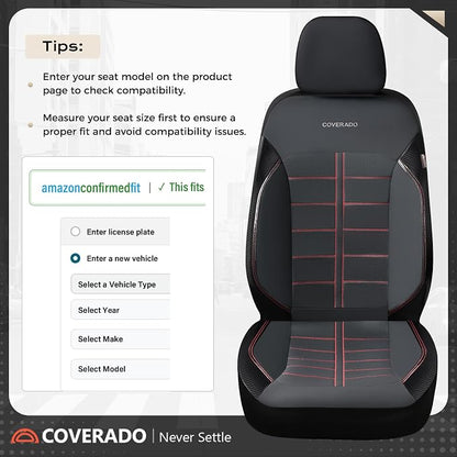 Coverado Full Set Leather Car Seat Covers, Crafted with Full Leather Construction and Carbon Fibre Weave Universal Fit for Most Cars SUV Trucks(Redline