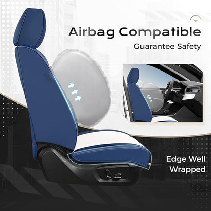 Coverado Seat Covers, Car Seat Covers Full Set, Leather Seat Covers for Cars, Car Seat Protector, Black Car Seat Covers Front Seats and Back Seats Universal Fit for Most Cars White