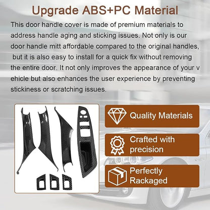 7PCS Carbon Fiber Interior Door Handle Cover Kit Replacement for BMW 5 Series F10 / F11 (2010-2016) 520i 523i 525i 528i 530i 535i | Driver Passenger Window Switch Panel Window Switch Covers