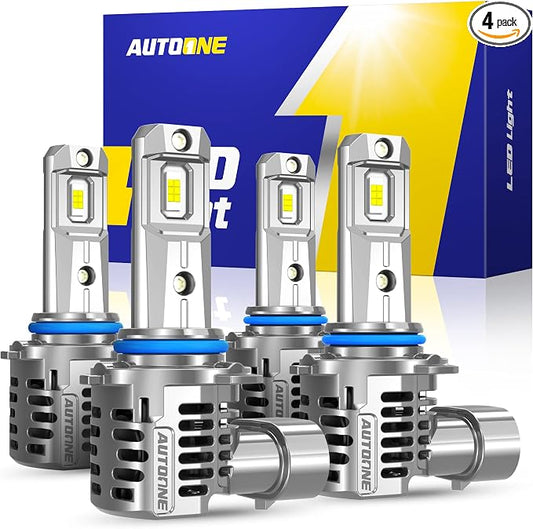 AUTOONE 9005 9006 LED Bulbs Combo, 150,000LM 1500% Brighter, 6500K Cool White, 1:1 Mini Halogen Size HB3 & HB4 Driving Light, CAN-Bus Plug and Play, Pack of 4
