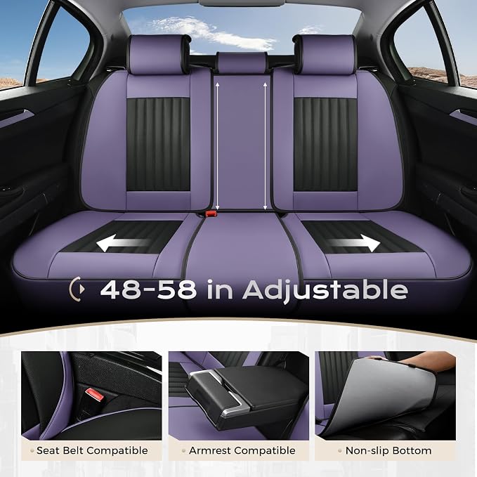 Coverado Car Seat Covers Full Set, Seat Covers for Cars, Car Seat Cover, Car Seat Protector, Leather Car Seat Cushion, Waterproof Car Seat Covers Front Seats and Back Fit for Most Cars(Purple&Black)