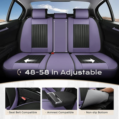 Coverado Car Seat Covers Full Set, Seat Covers for Cars, Car Seat Cover, Car Seat Protector, Leather Car Seat Cushion, Waterproof Car Seat Covers Front Seats and Back Fit for Most Cars(Purple&Black)