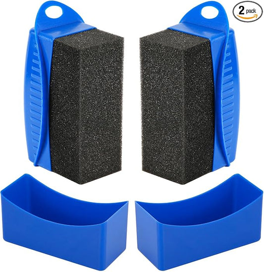 NQEUEPN 2pcs Tire Shine Sponge Pad, Reusable Tire Shine Applicator with Ergonomic Rectangular Box Auto Detailing Wheel Cleaner Car Tire Brush for Car Cleaning Supplies (Blue)