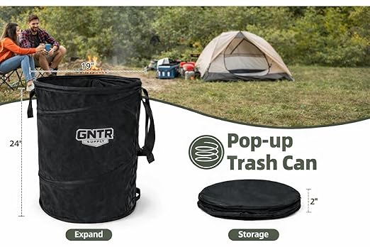 GNTR Supply Deluxe Durable Pop-Up Trash Can – Collapsible Garbage Bin with Zippered Lid for Camping, Home, and Outdoor Use – 30 Gallon