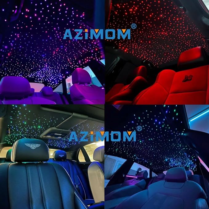 AZIMOM Dual Color 20W Twinkle 1200pcs Fiber Optic Starlight Headliner Kits 0.03in 13.1ft Fiber Strands End Glow Sound Activated Remote APP Control RGBW Light Source Home Ceiling Car Headliner Décor