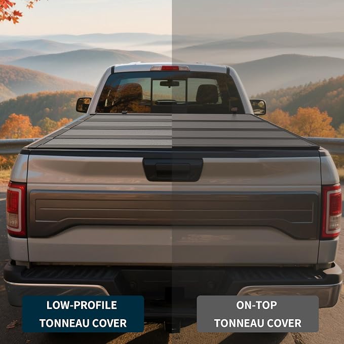 OEDRO Low-Profile Hard Quad-Fold Tonneau Cover Compatible with Toyota Tacoma 2024 2025 2026 (Excl. Trail Edition) 5ft Bed with Tacoma Bed Rail, One-Handed Quick Release, Drainage Design