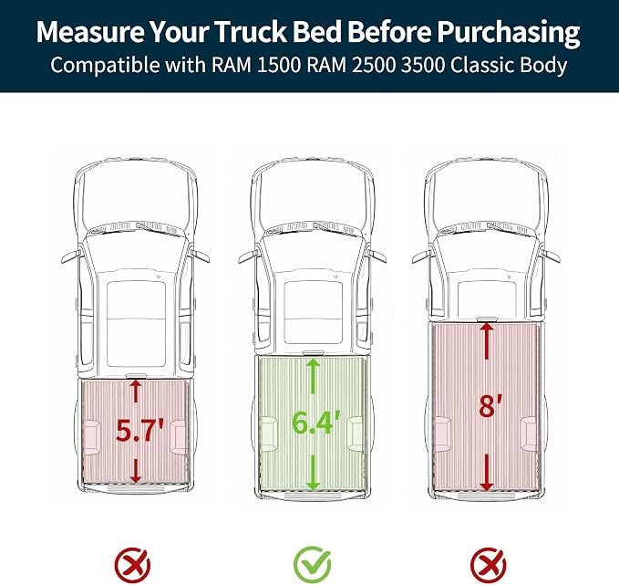 OEDRO Hard Quad-Fold Low-Profile Tonneau Cover Fit for Dodge Ram 1500 Classic 2009-2024, for Dodge Ram 2500 3500 2010-2026 with 6.4ft Bed Without Rambox