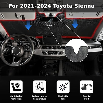 Car Windshield Sun Shade for 2021-2024 2025 2026 Toyota Sienna L LE SE XLE Limited Van Minivan Front Window Sunshade Sun Visor Protection Cover Accessories -5-Layer Bubble Foldable Thicken Block