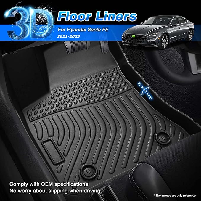 Cartist Custom Fit for Floor Mats Hyundai Santa Fe 2021 2022 2023 (Non-Hybrid) 1st & 2nd Row All Weather Floor Liner Carpet Protection TPE Odorless