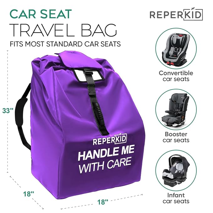 reperkid Premium Car Seat Travel Bag for Airplane - Durable, Universal Fit, Water-Resistant Gate Check Bag with Adjustable Carry Straps - for Safe and Hassle-Free Travel | Adjustable Padded Backpack Straps, Reinforced Stitching, Fits All Car Seat Types...