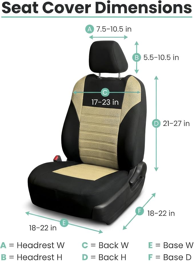 FH Group Automotive Car Seat Covers Front Set Premium 3D Air Mesh Front Seat Covers, Airbag Compatible Universal Fit Interior Accessories for Cars Trucks and SUVs - Beige