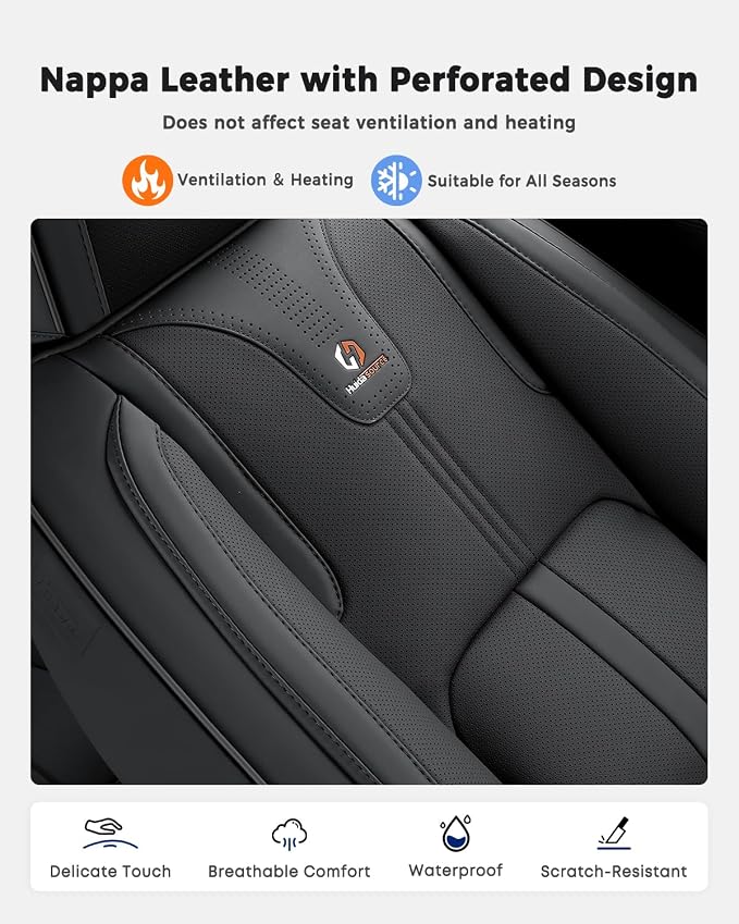 Huidasource Back Seat Cover, Luxury Nappa Leather Back Car Seat Cover, Back seat Covers with Velcro Adjustable, Cooling Holes, Seat Belts, Child Safety Seats etc, Fit for Most Cars SUV Trucks, Black